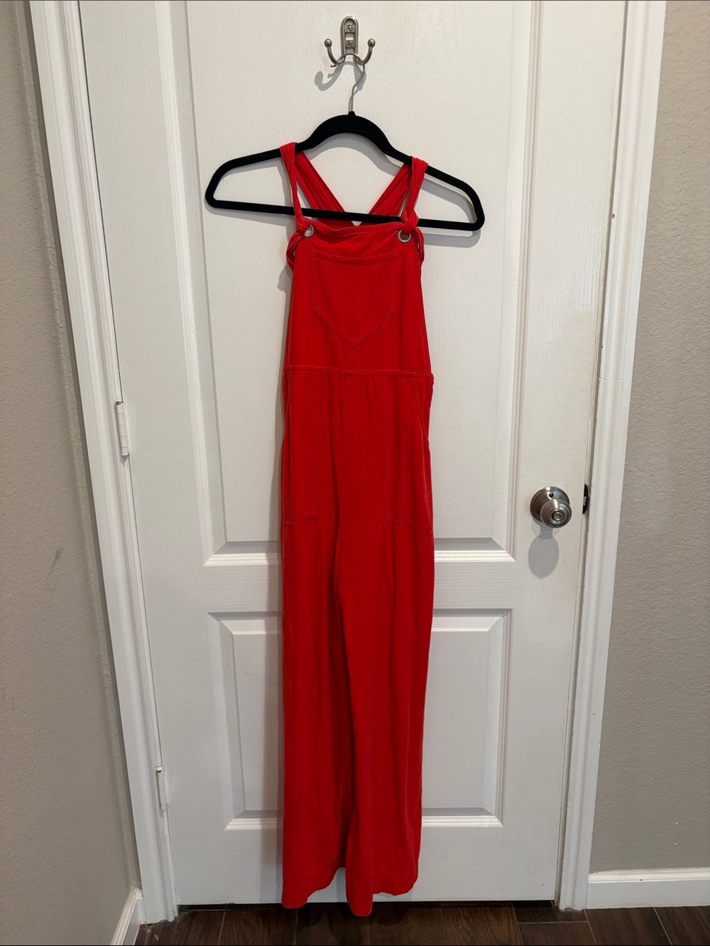 Anthropologie Red Wide-Leg Overall Jumpsuit linen blend